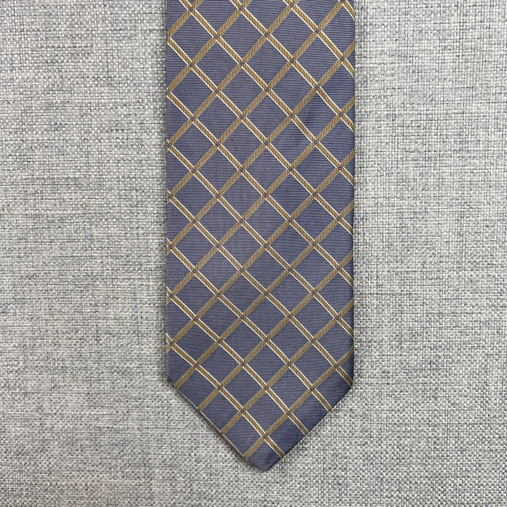 Vintage Y2K Brooks Brothers‎ Silk Diamond Tie Men Blue Gold Preppy Italy Ivy USA